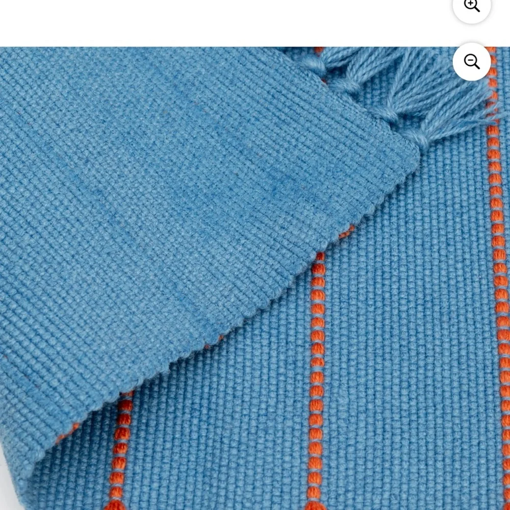 Blue and Orange Striped Fringe Rug
